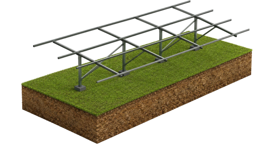 Estrutura para placas fotovoltaicas. Estrutura para solo. Linha Prime Modular SSM.